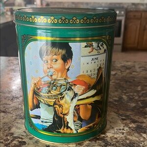 Vintage Purina Biscuits Green Tin with Boy and Dog Illustration